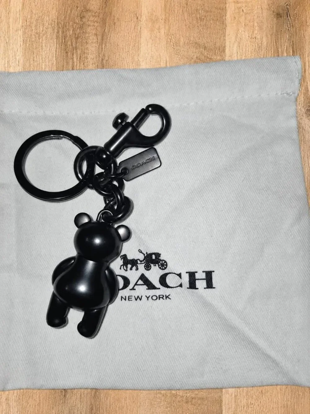 COACH Black Skeleton Bear Charm Clip Keyring